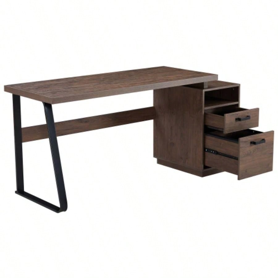 Home Office Computer Desk with Drawers/Hanging Letter - size Files, 65 inch Writing Study Table with Drawers
