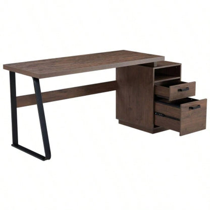 Home Office Computer Desk with Drawers/Hanging Letter - size Files, 65 inch Writing Study Table with Drawers