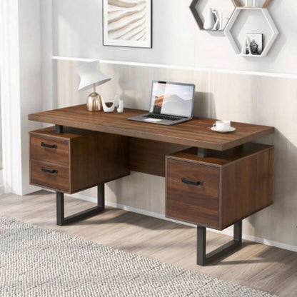 Home Office Computer Desk with Drawers/Hanging Letter - size Files, 59 inch Writing Study Table with Drawers