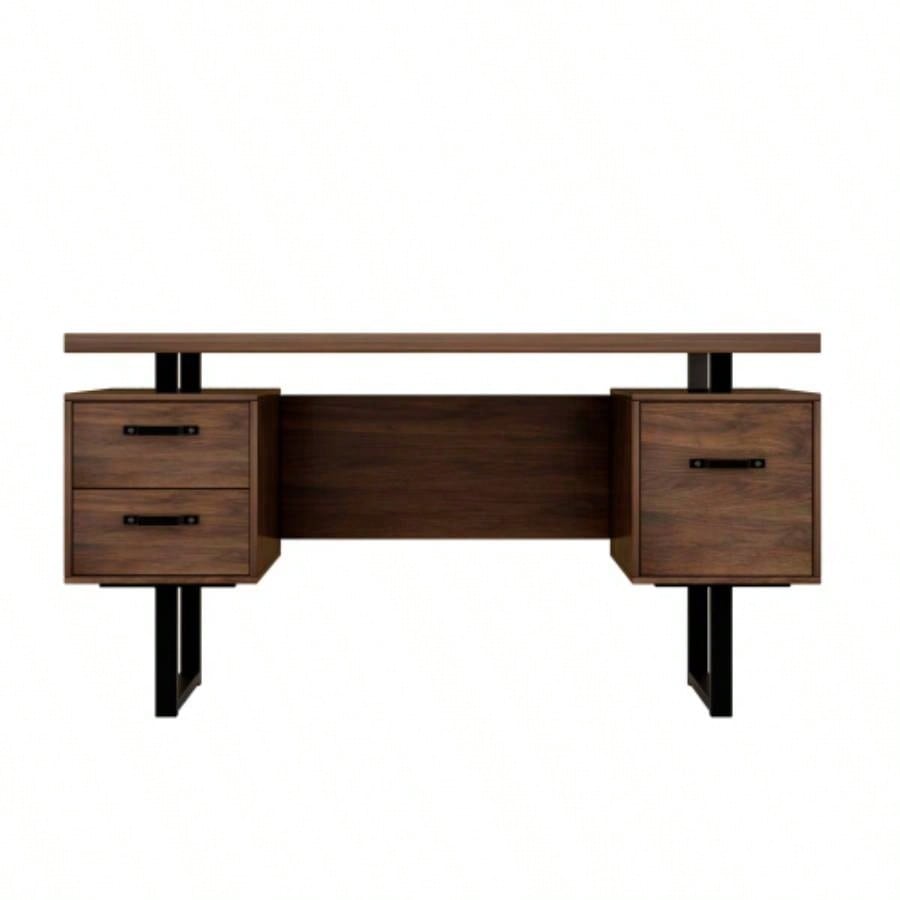 Home Office Computer Desk with Drawers/Hanging Letter - size Files, 59 inch Writing Study Table with Drawers
