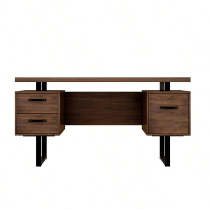 Home Office Computer Desk with Drawers/Hanging Letter - size Files, 59 inch Writing Study Table with Drawers