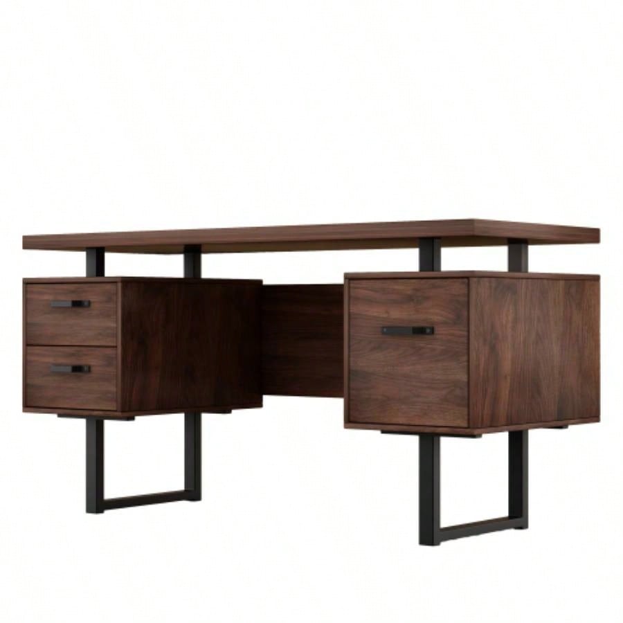 Home Office Computer Desk with Drawers/Hanging Letter - size Files, 59 inch Writing Study Table with Drawers