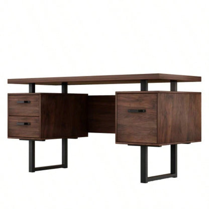 Home Office Computer Desk with Drawers/Hanging Letter - size Files, 59 inch Writing Study Table with Drawers