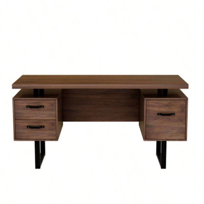 Home Office Computer Desk with Drawers/Hanging Letter - size Files, 59 inch Writing Study Table with Drawers