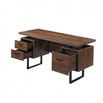 Home Office Computer Desk with Drawers/Hanging Letter - size Files, 59 inch Writing Study Table with Drawers