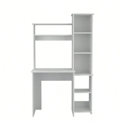 Desk, Five Shelves, Two Superior Shelves, White