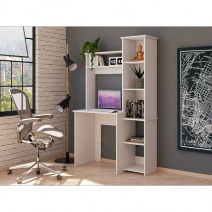 Desk, Five Shelves, Two Superior Shelves, White