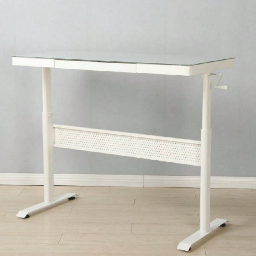 48x 24 Inches Tempered Glass Standing Desk with Metal Drawer, Adjustable Height Stand up Desk, Sit Stand Home Office Desk, Ergonomic Workstation