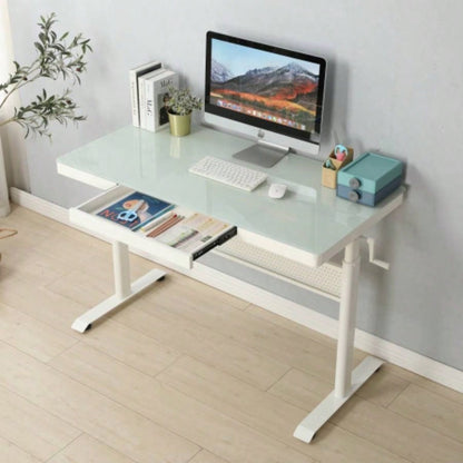 48x 24 Inches Tempered Glass Standing Desk with Metal Drawer, Adjustable Height Stand up Desk, Sit Stand Home Office Desk, Ergonomic Workstation