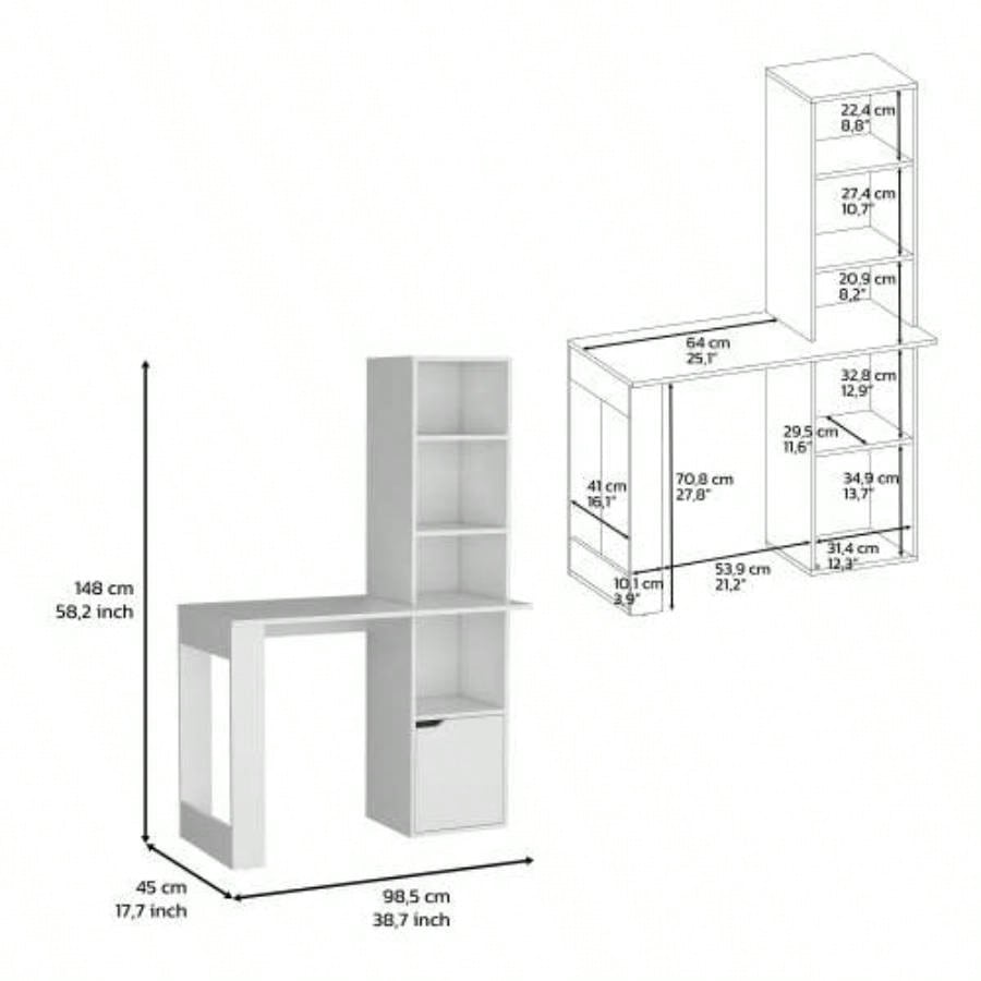 Writing Desk With Bookcase and Cabinet, White