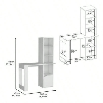 Writing Desk With Bookcase and Cabinet, White