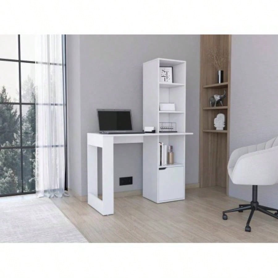 Writing Desk With Bookcase and Cabinet, White