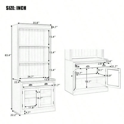 83.4Tall Bookshelf Writting Desk Suite, Modern Bookcase Suite with LED Lighting, Drawers, Study Desk and Open Shelves, 2 - Piece Set Storage Bookshelf Living Room, Home Office, Study room, White