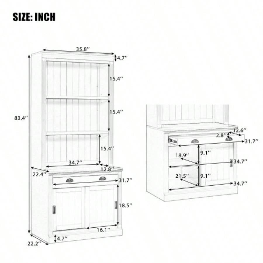 83.4Tall Bookshelf Writting Desk Suite, Modern Bookcase Suite with LED Lighting, Drawers, Study Desk and Open Shelves, 2 - Piece Set Storage Bookshelf Living Room, Home Office, Study room, White