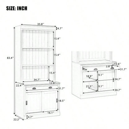 83.4Tall Bookshelf Writting Desk Suite, Modern Bookcase Suite with LED Lighting, Drawers, Study Desk and Open Shelves, 2 - Piece Set Storage Bookshelf Living Room, Home Office, Study room, White