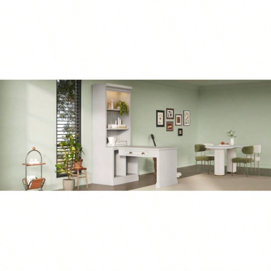 83.4Tall Bookshelf Writting Desk Suite, Modern Bookcase Suite with LED Lighting, Drawers, Study Desk and Open Shelves, 2 - Piece Set Storage Bookshelf Living Room, Home Office, Study room, White