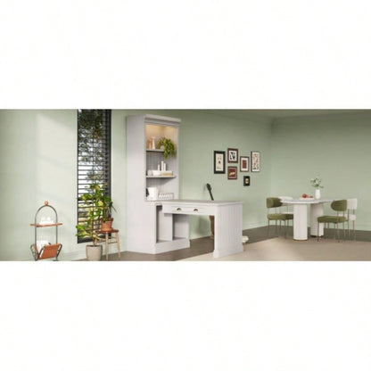 83.4Tall Bookshelf Writting Desk Suite, Modern Bookcase Suite with LED Lighting, Drawers, Study Desk and Open Shelves, 2 - Piece Set Storage Bookshelf Living Room, Home Office, Study room, White