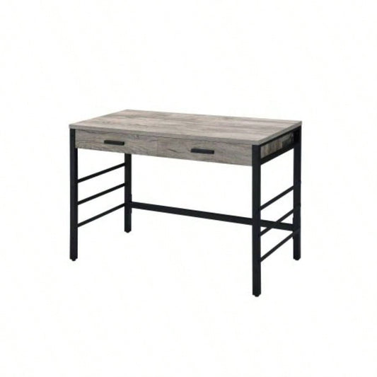 Disho Light Weathered Oak Black Writing Desk/USB