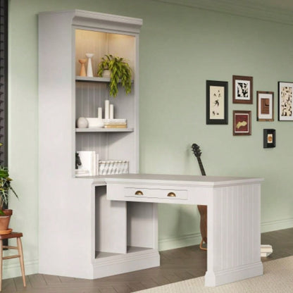 83.4Tall Bookshelf Writting Desk Suite, Modern Bookcase Suite with LED Lighting, Drawers, Study Desk and Open Shelves, 2 - Piece Set Storage Bookshelf Living Room, Home Office, Study room, White