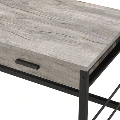Disho Light Weathered Oak Black Writing Desk/USB