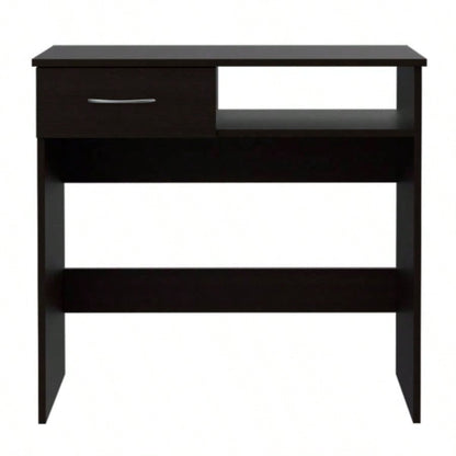 Home Office Set, Two Parts Set, One Drawer, Desktop, Keyboard Tray, Stand, Five Shelves, Black
