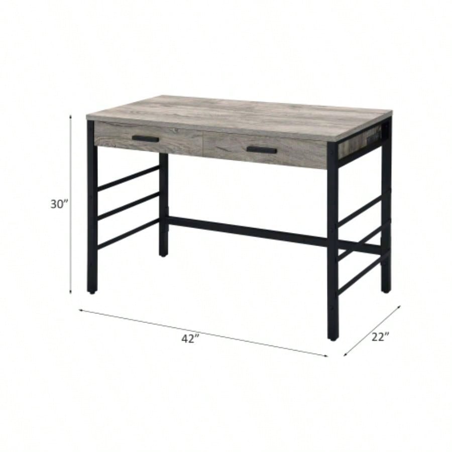 Disho Light Weathered Oak Black Writing Desk/USB