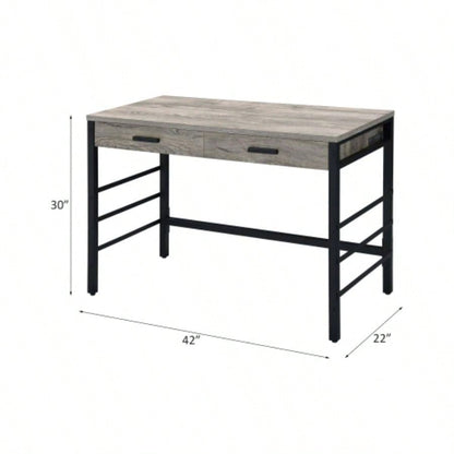 Disho Light Weathered Oak Black Writing Desk/USB