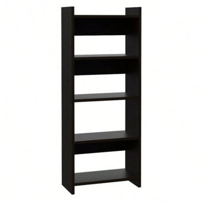 Home Office Set, Two Parts Set, One Drawer, Desktop, Keyboard Tray, Stand, Five Shelves, Black