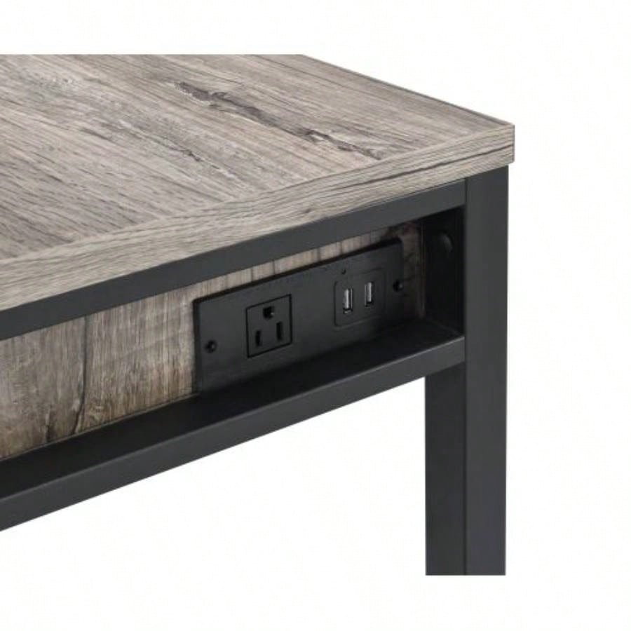 Disho Light Weathered Oak Black Writing Desk/USB