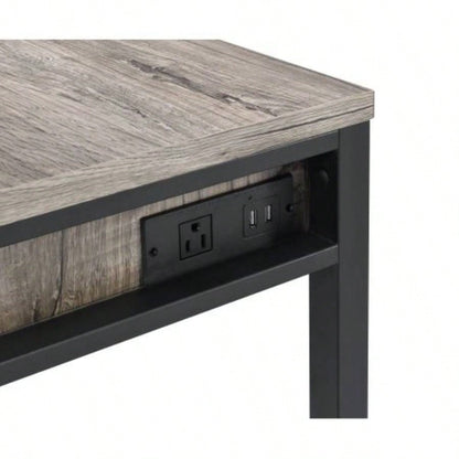 Disho Light Weathered Oak Black Writing Desk/USB