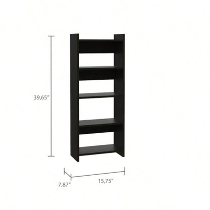 Home Office Set, Two Parts Set, One Drawer, Desktop, Keyboard Tray, Stand, Five Shelves, Black