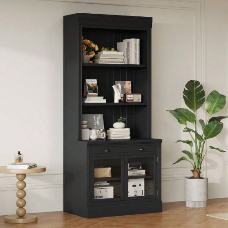 83.4Tall Bookshelf Writting Desk Suite, Modern Bookcase Suite with LED Lighting, Drawers, Study Desk and Open Shelves, 2 - Piece Set Storage Bookshelf Living Room, Home Office, Study room, White