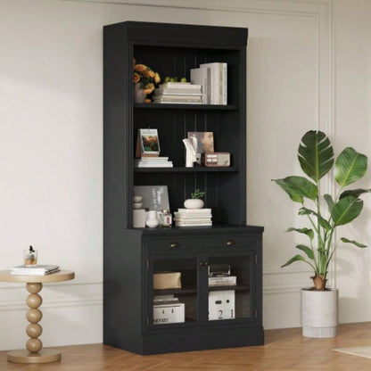 83.4Tall Bookshelf Writting Desk Suite, Modern Bookcase Suite with LED Lighting, Drawers, Study Desk and Open Shelves, 2 - Piece Set Storage Bookshelf Living Room, Home Office, Study room, White