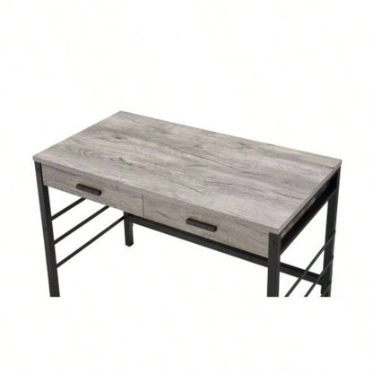 Disho Light Weathered Oak Black Writing Desk/USB