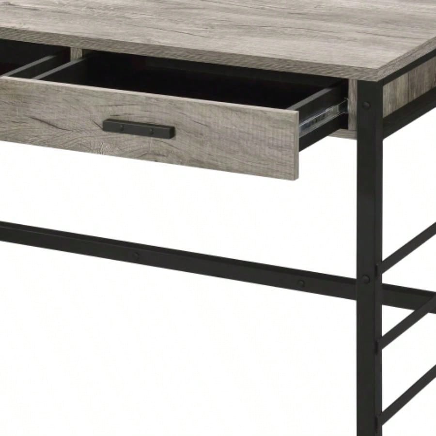 Disho Light Weathered Oak Black Writing Desk/USB