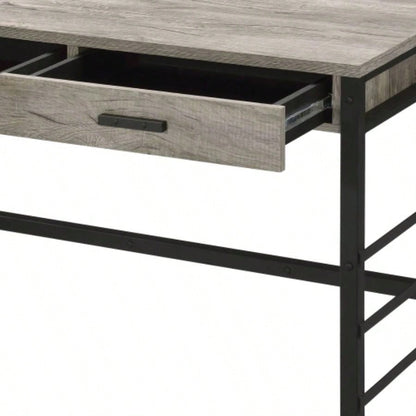 Disho Light Weathered Oak Black Writing Desk/USB