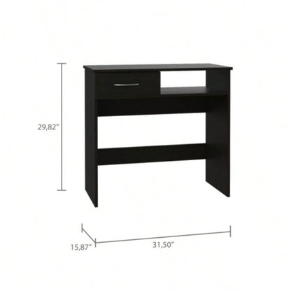 Home Office Set, Two Parts Set, One Drawer, Desktop, Keyboard Tray, Stand, Five Shelves, Black