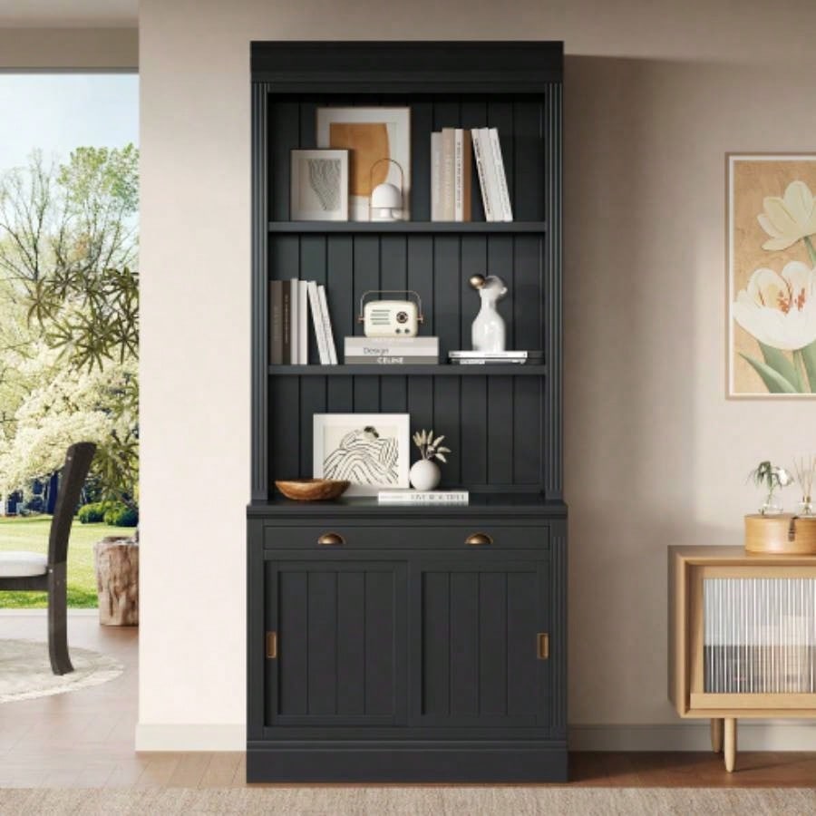 83.4Tall Bookshelf Writting Desk Suite, Modern Bookcase Suite with LED Lighting, Drawers, Study Desk and Open Shelves, 2 - Piece Set Storage Bookshelf Living Room, Home Office, Study room, White