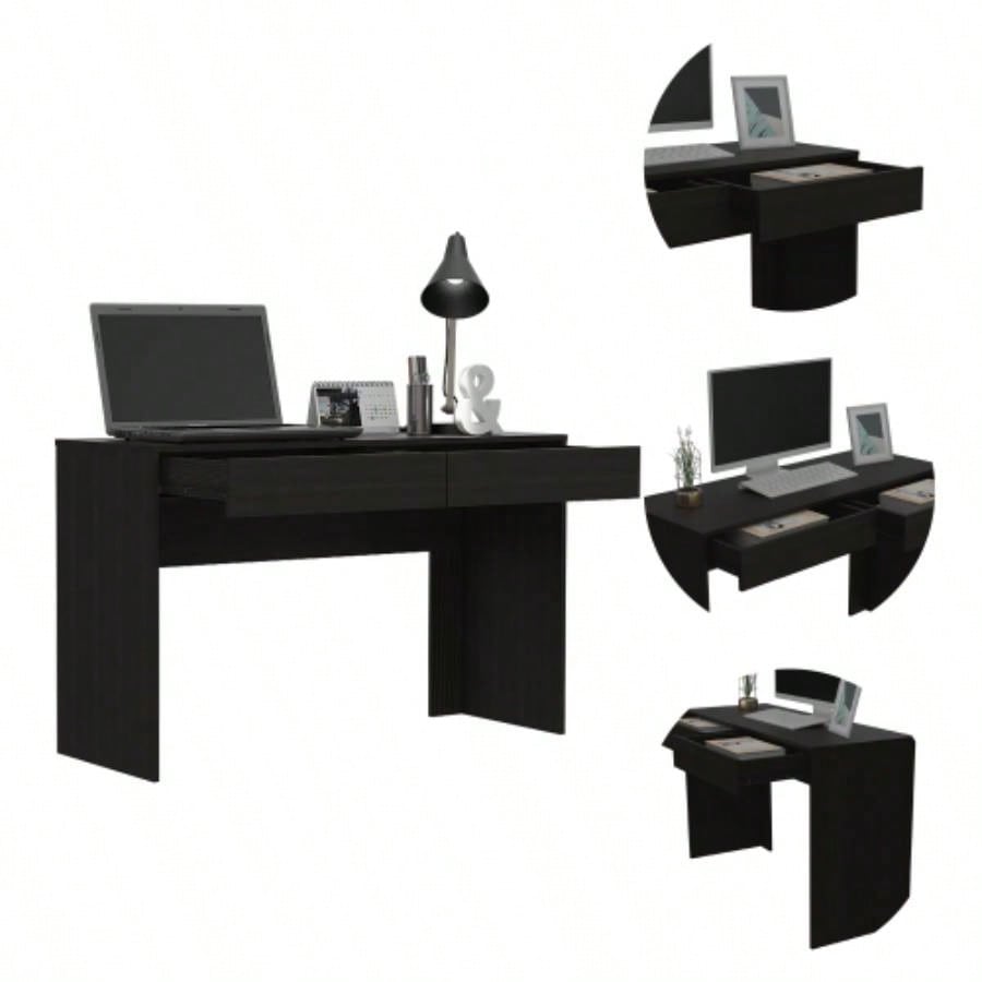 Computer Desk with Two Drawers Writing, Black