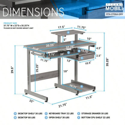 Techni Mobili Complete Computer Workstation Desk,