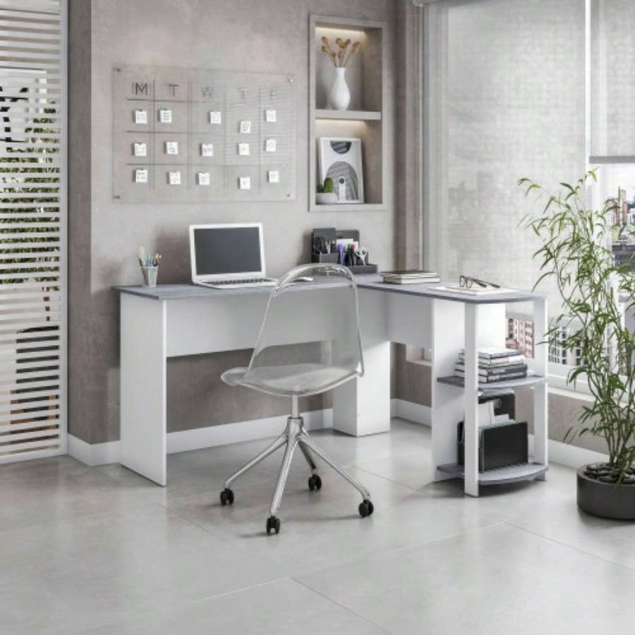 Techni Mobili Modern L - Shaped Desk with Side Shelves,