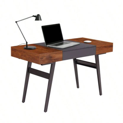 Techni Mobili Writing Desk - Dual Side Pull - Out Front Drawer - Coated Steel Frame - Mahogany