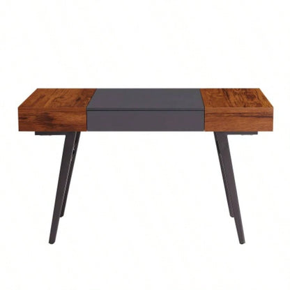 Techni Mobili Writing Desk - Dual Side Pull - Out Front Drawer - Coated Steel Frame - Mahogany