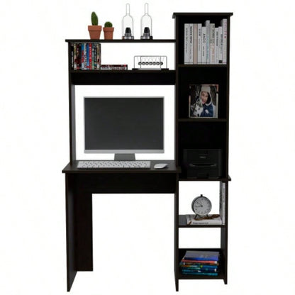 Desk, Five Shelves, Two Superior Shelves, Black