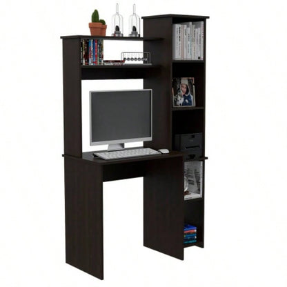 Desk, Five Shelves, Two Superior Shelves, Black