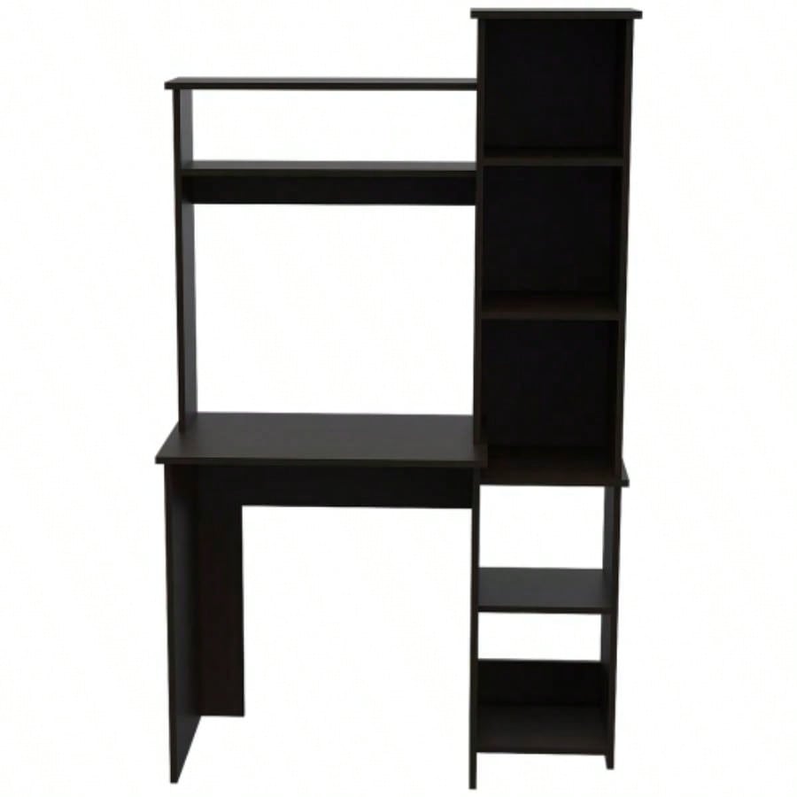 Desk, Five Shelves, Two Superior Shelves, Black
