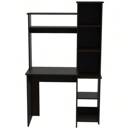 Desk, Five Shelves, Two Superior Shelves, Black