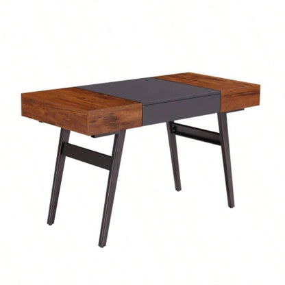 Techni Mobili Writing Desk - Dual Side Pull - Out Front Drawer - Coated Steel Frame - Mahogany