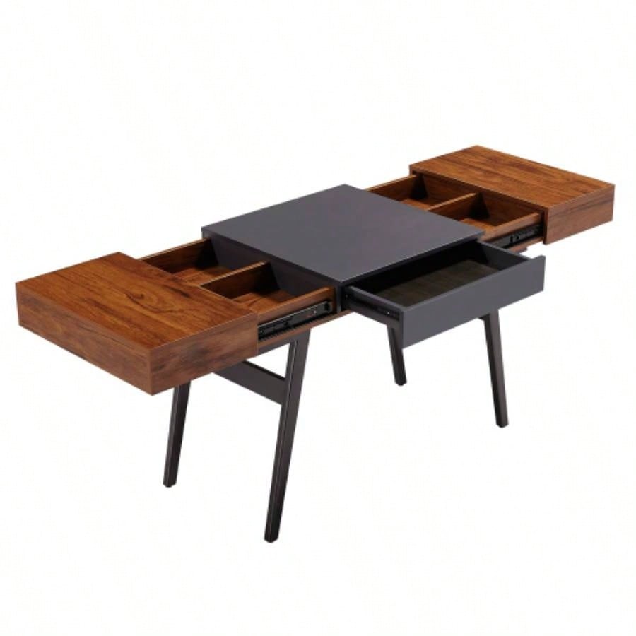 Techni Mobili Writing Desk - Dual Side Pull - Out Front Drawer - Coated Steel Frame - Mahogany