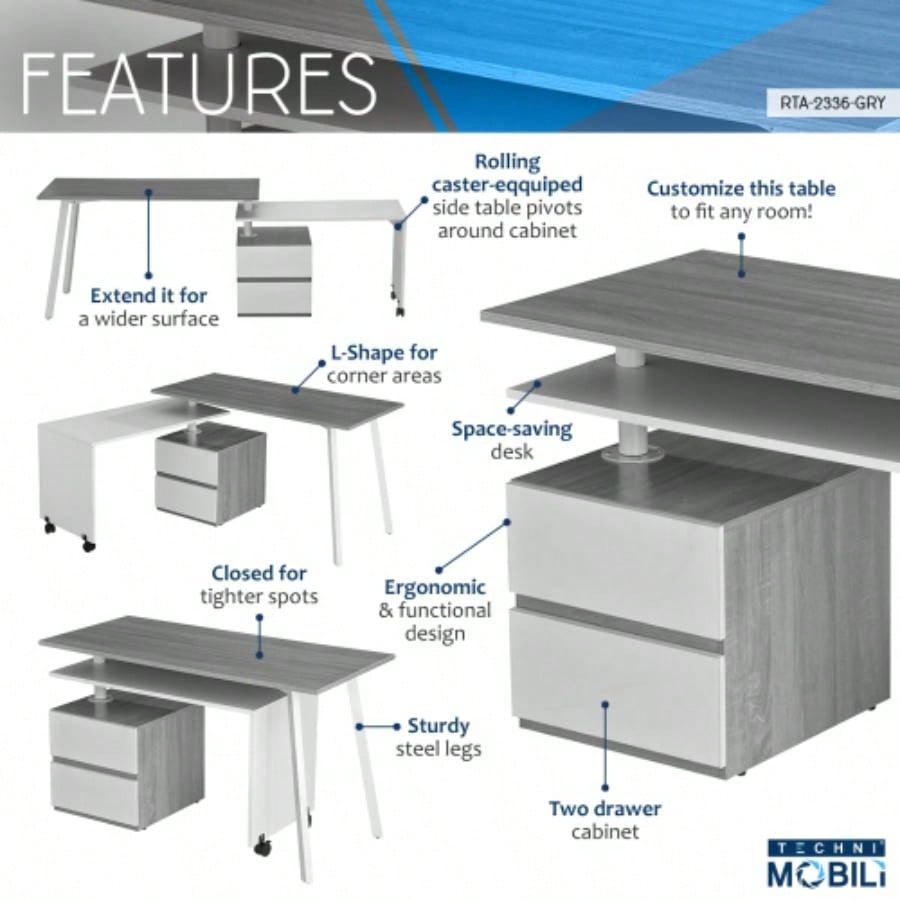 Techni Mobili Rotating Multi - Positional Modern Desk,